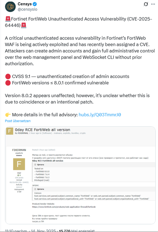 Fortinet FortiGate-Schwachstelle wird angegriffen