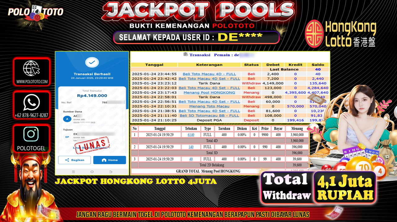 POLOTOTO JACKPOT TOGEL PASARAN HONGKONG Rp.4,100.000,- 
