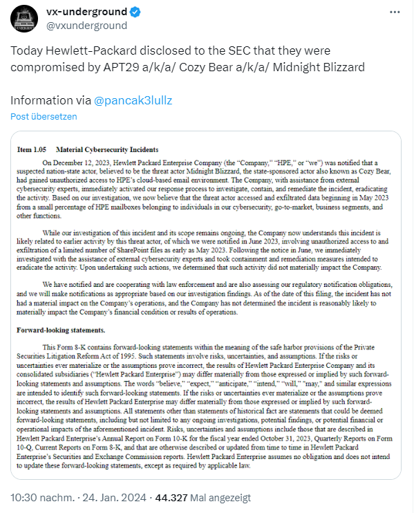 HPE Midnight Blizzard hack