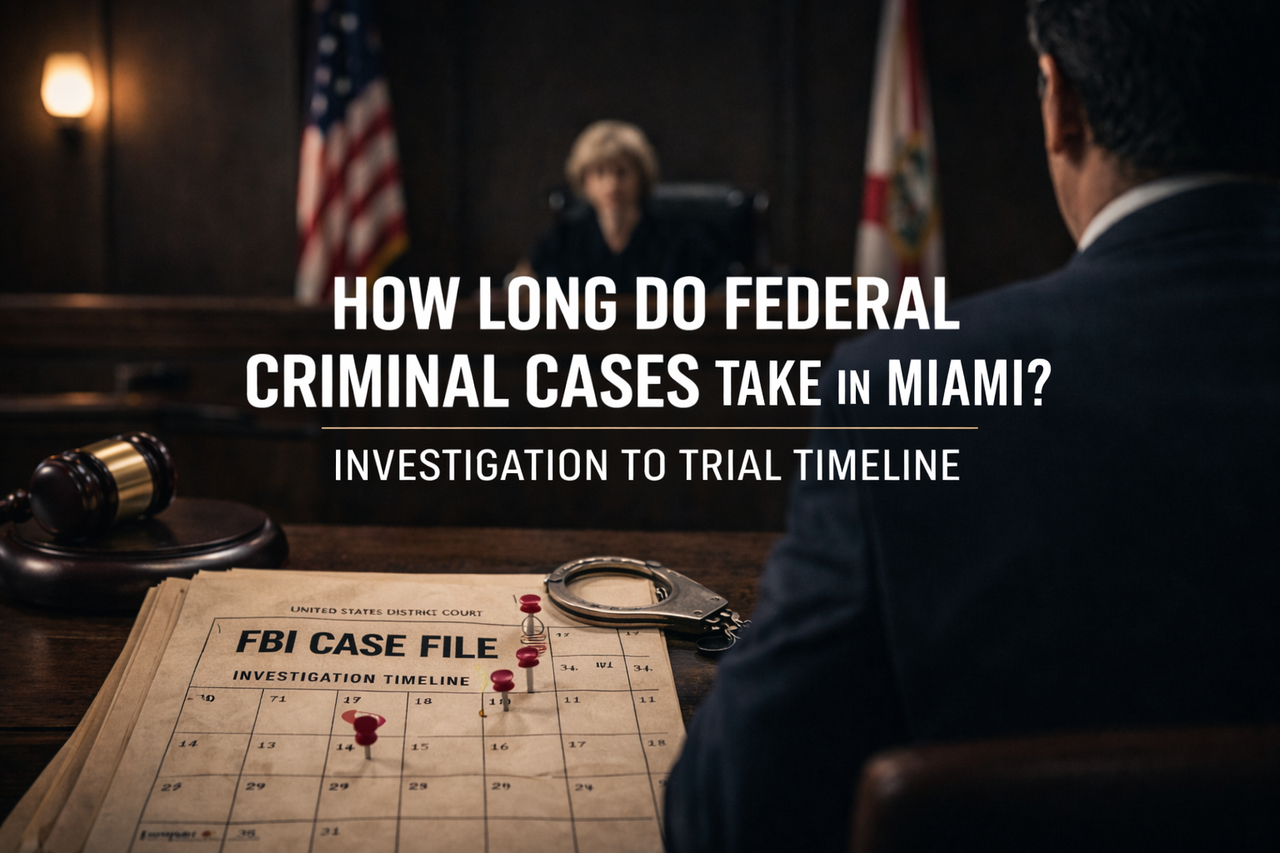 Court timeline concept showing the duration of federal criminal cases in Miami