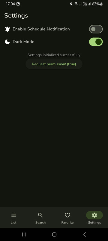 Settings Screen (Dark Mode)