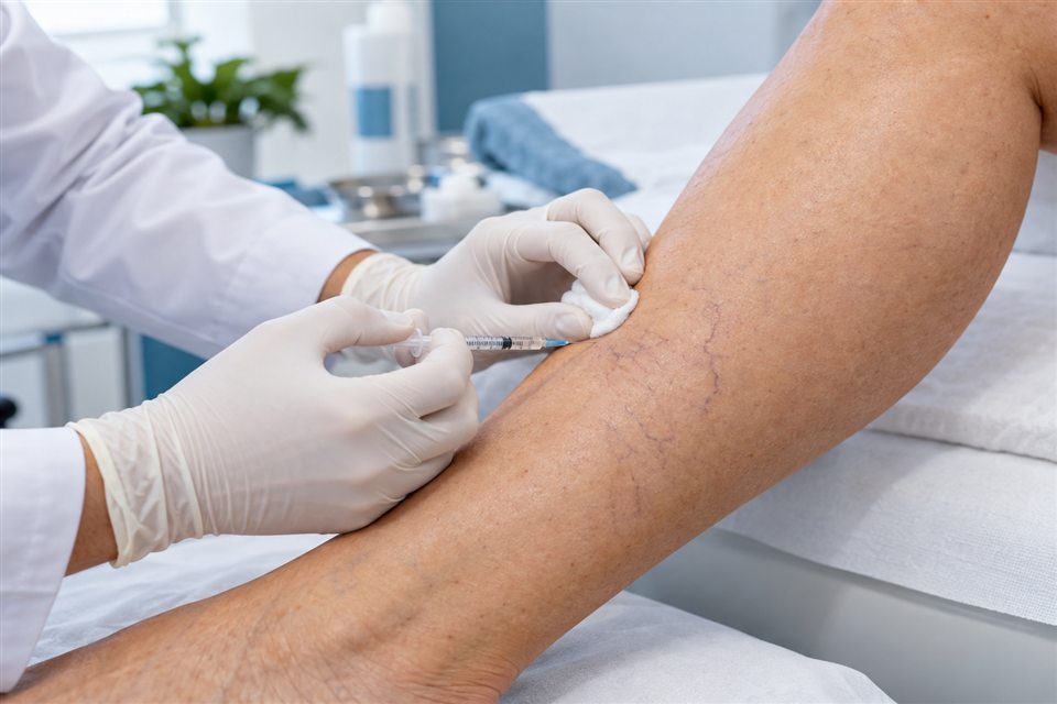 Procedimento de escleroterapia para varizes superficiais