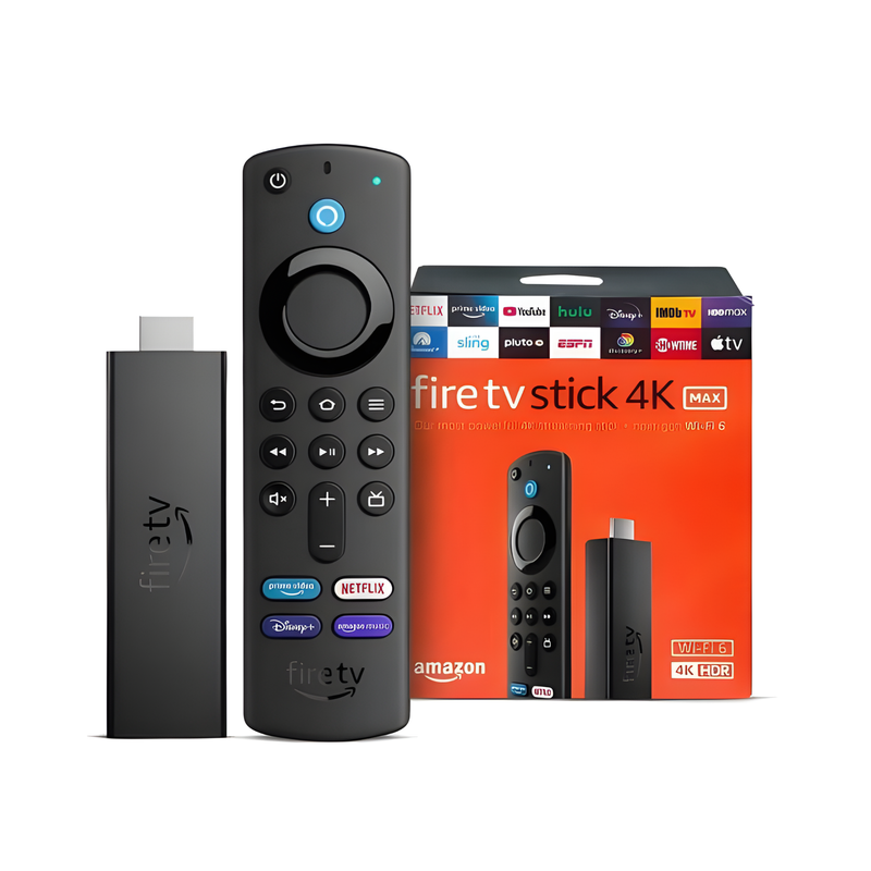 Amazon Fire TV Stick 4K Max con su control remoto por voz Alexa.