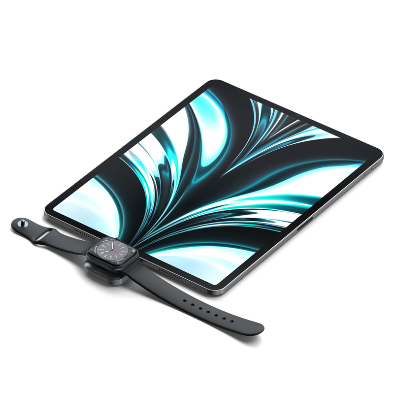 Dock de carga magnético Satechi conectado al puerto USB-C de un iPad.