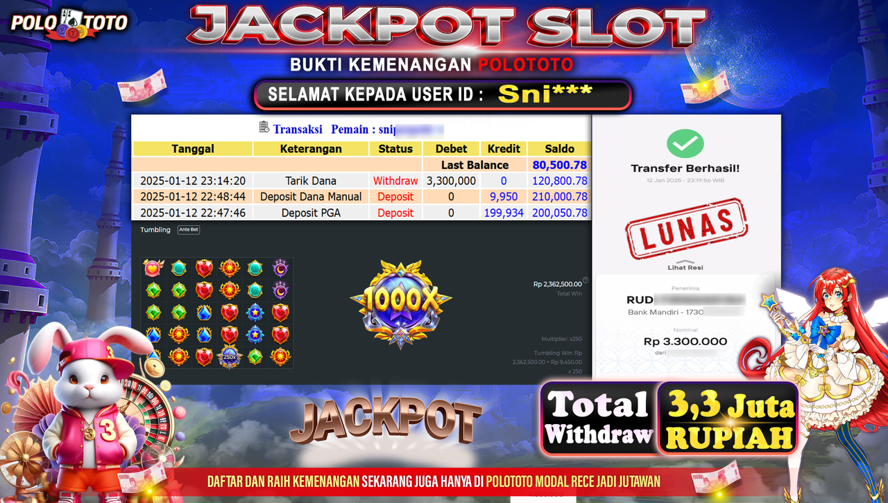 POLOTOTO JACKPOT SLOT STARLIGHT PRINCESS 1000 RpRp.3.300.000,-