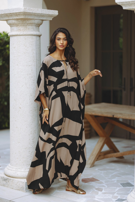 SINOIR Satin Ruched Waist Kaftan Dress
