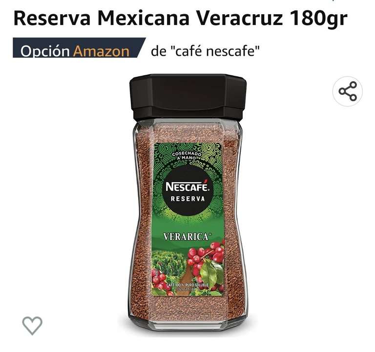 Amazon: Nescafé Reserva Mexicana Veracruz (o Chiapas) 180gr | envío gratis con Prime 
