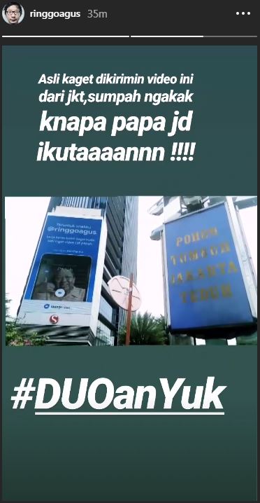 Reaksi Ringgi Agus Rahman saat tahu wajah papanya ada di billboard iklan.