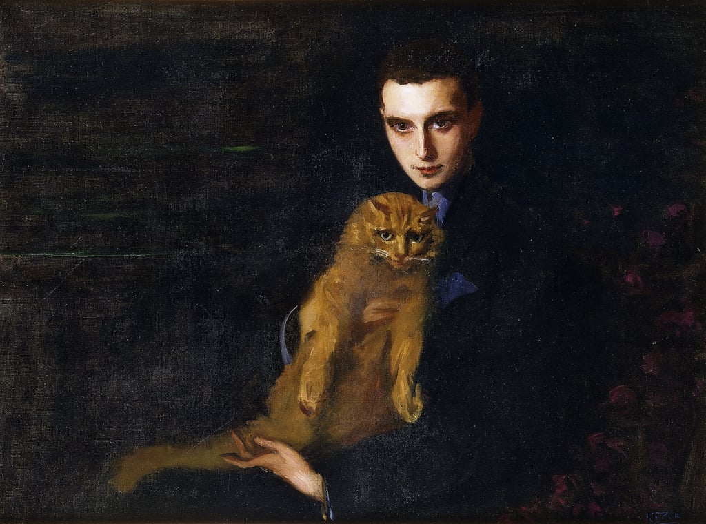 Mary-1874-1945-Eristoff-Kazak-Portrait-of-Erte-with-Misha-c-1915-oil-on-canvas-Meister-Druck