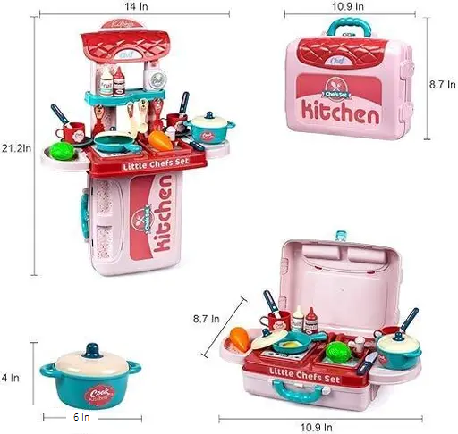 Kitchen Set for Kids Girl, Kitchen with Suitcase, Play Kitchen Set Pink Kids Kitchen Play Set Great Educational Toy Gifts for Girls (3 in 1 Kitchen Suitcase) Color 1 (T103)