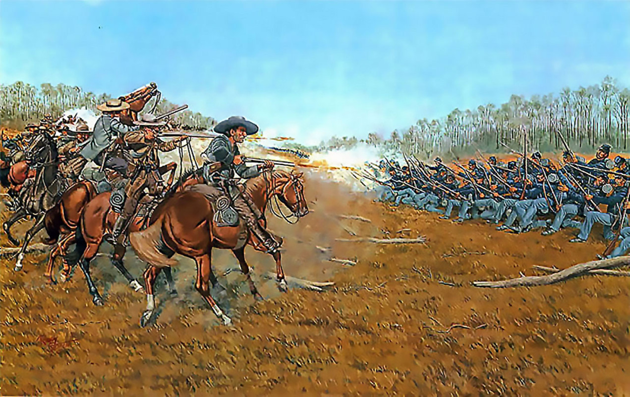 Civil americana,Shiloh,carga en la retaguardia con escopetas de los Terry Rangers de Texas (Wharton 