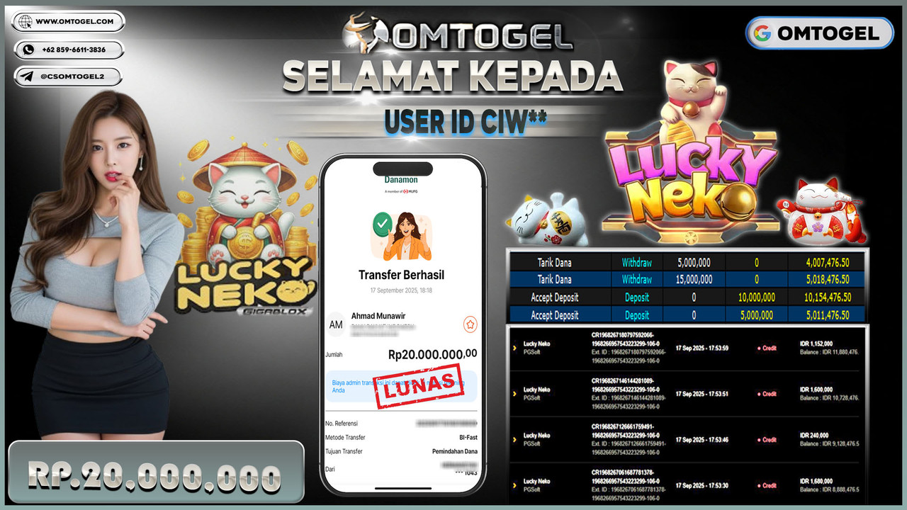 OMTOGEL JACKPOT PGSOFT LUCKY NEKO 20 JUTA DI BAYAR LUNAS ,-
