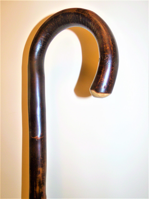 Solid Ash Crook Wood Walking Stick Shepherd Sturdy Bark On Wooden Cane