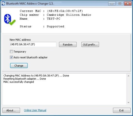 Bluetooth MAC Address Changer 1.8.0.155b