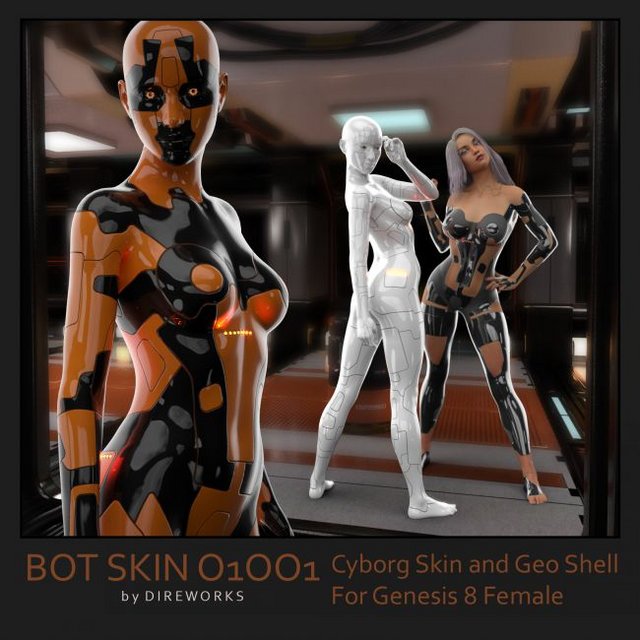 BotSkin. Double Layer Cyborg Skin - Materials and Geo Shell for Genesis 8 Female