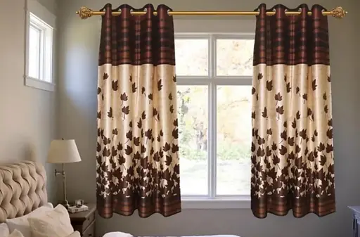 Bright Brown Leaf Pannel 2 Piece Mapple Eyelet Polyester Window Curtains (Pack of 2) || Coffee (R704)