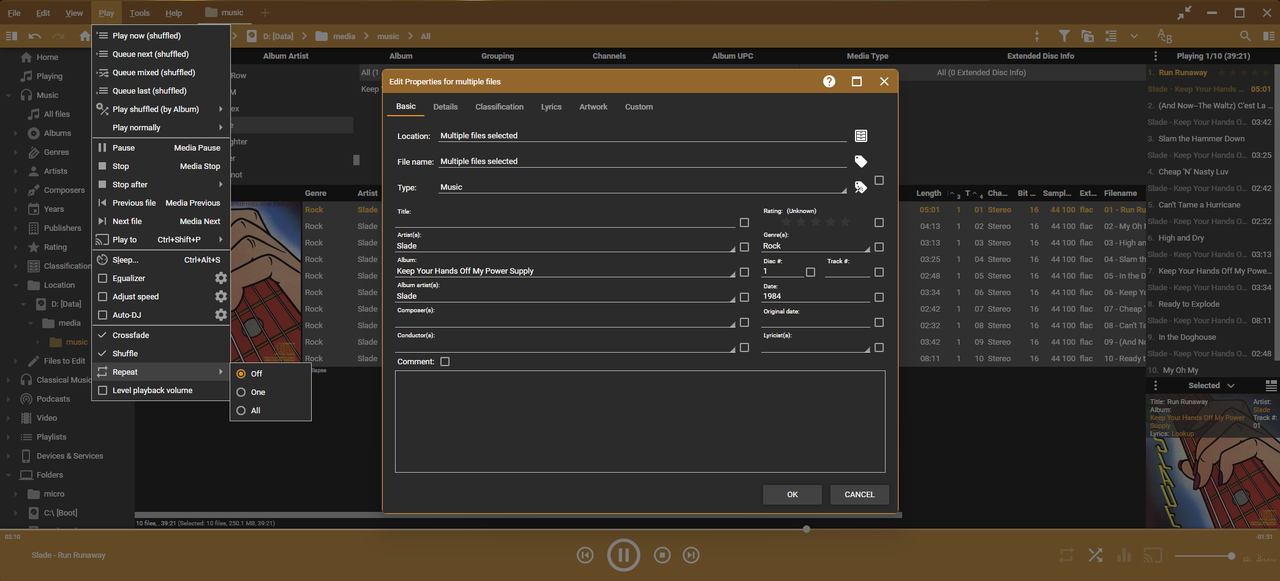 properties with menu
