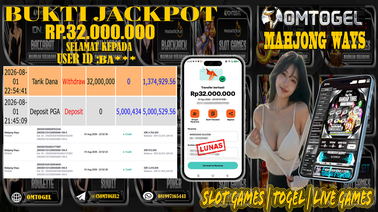 OMTOGEL JACKPOT PG SOFT MAHJONG WAYS Rp,32,000,000,- DIBAYAR LUNAS