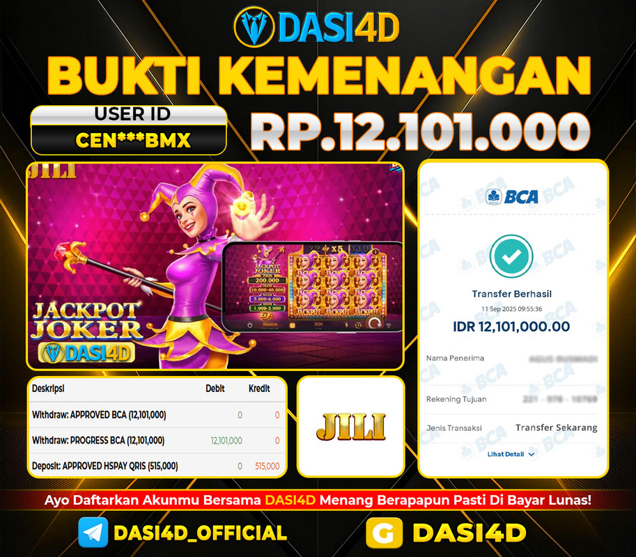 BUKTI KEMENANGAN 11 SEPTEMBER  2025 DI  JACKPOT JOKER RP 12.101.000