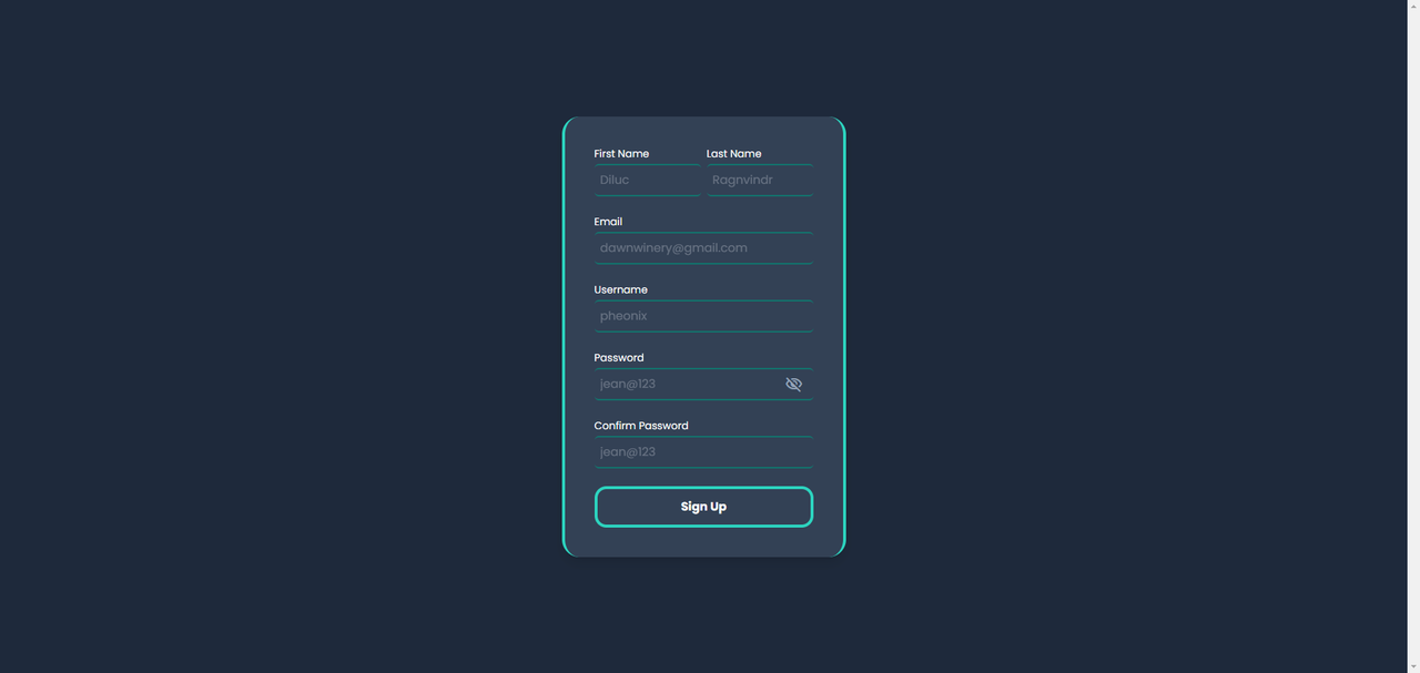 Dashboard register screen