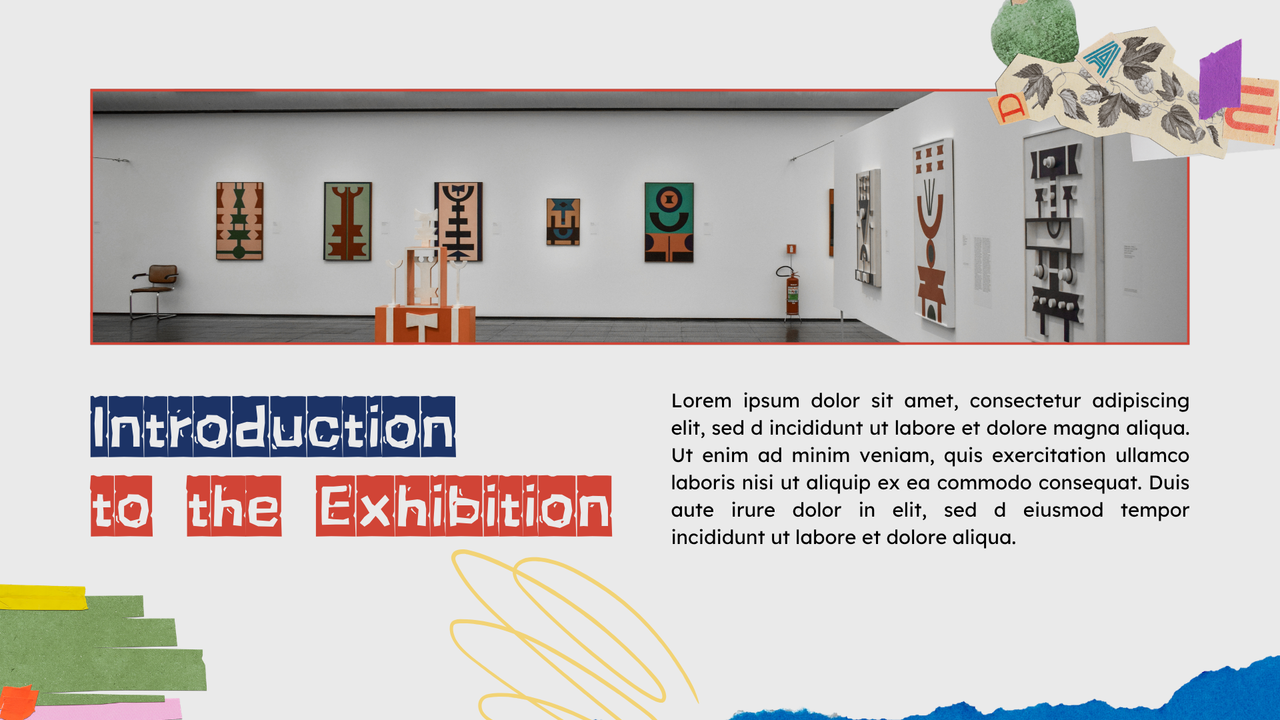 Blue and Red Collage Art Exhibition Presentation