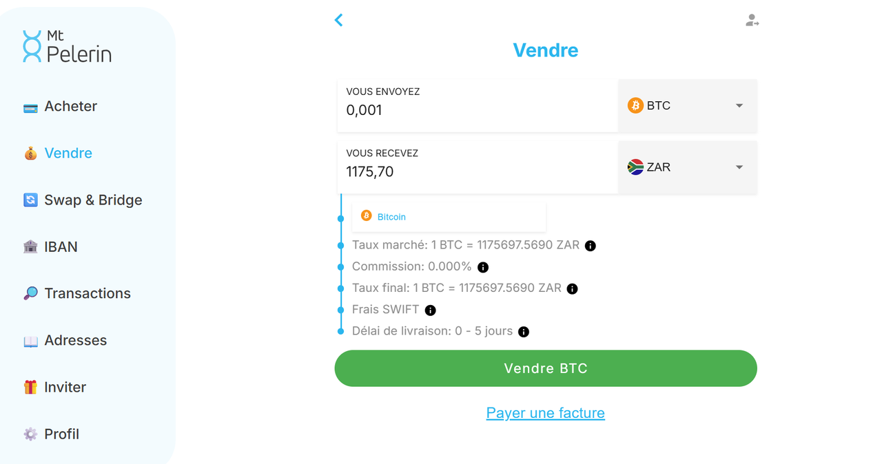 Interface de vente Mont Pélerin
