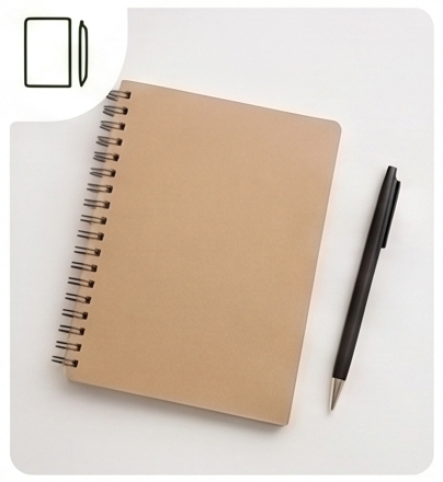 Kraft notebook and pens