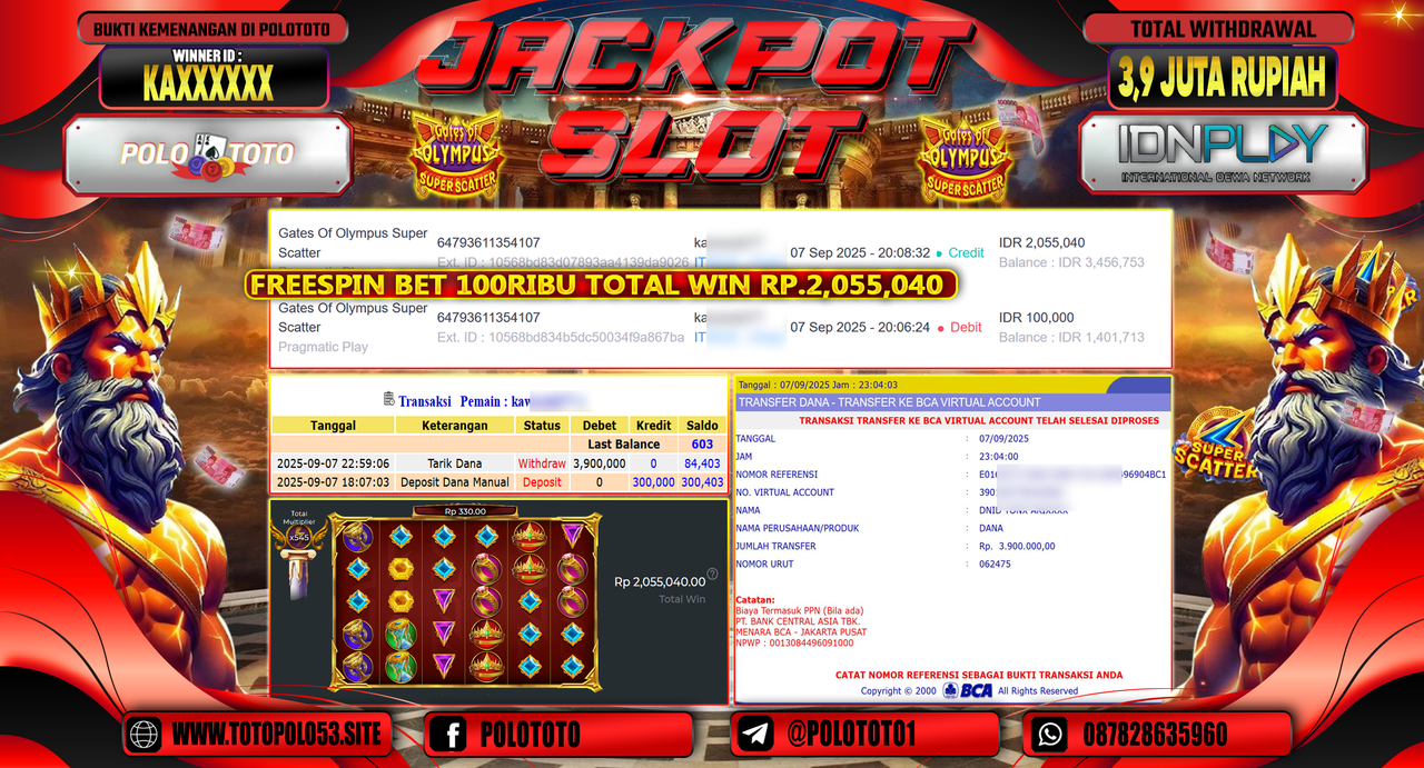 POLOTOTO JACKPOT SLOT GATES OF OLYMPUS SUPER SCATTER Rp.3.900.000,-