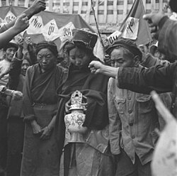 Samding Dorje Phagmo and her parents during Cultural Revolution