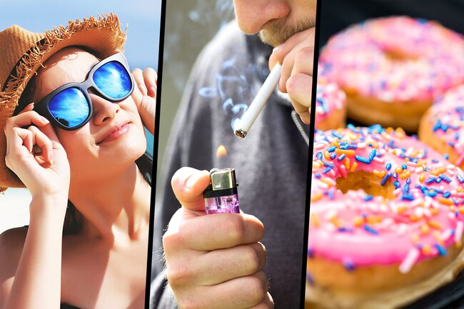 Devojka na suncu, muškarac pali cigaretu, krofne