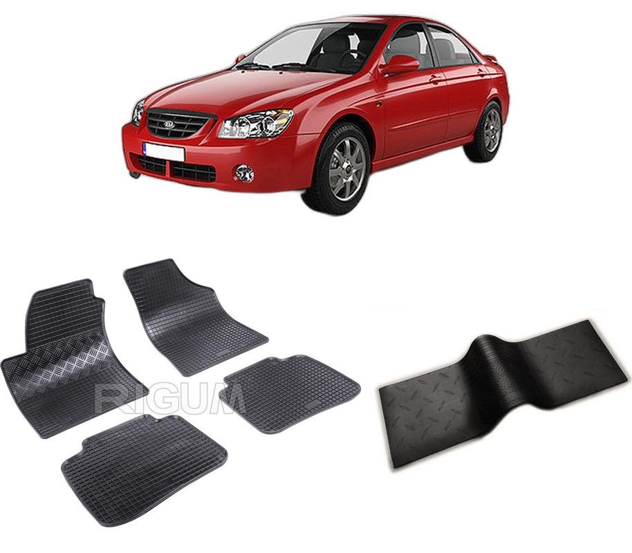 Set covorase auto KIA CERATO I din 2004-2009, cu covoras tunel median, CAROSERIE SEDAN, Presuri cauciuc 100%, compatibil cu autoturismul KIA CERATO I, Rigum