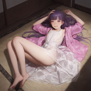 1girl, younger, healthyman, looking at viewer, from above, flat chest, purple ha s-3221713330