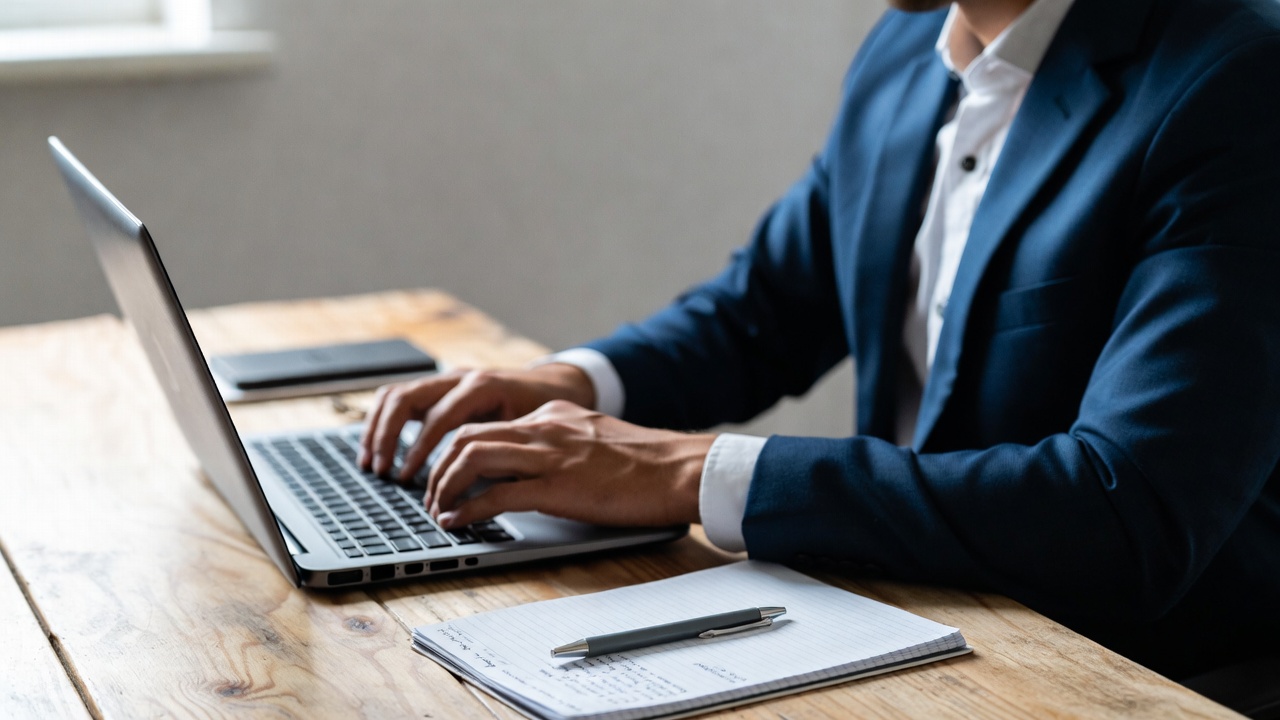 Person preparing salary negotiation notes at a desk with a laptop and notepad
