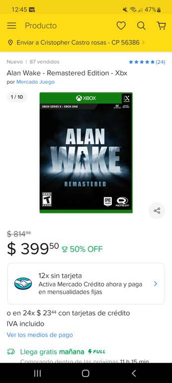 Mercado Libre: Alan wake Xbox en 400 pesos nuevo 
