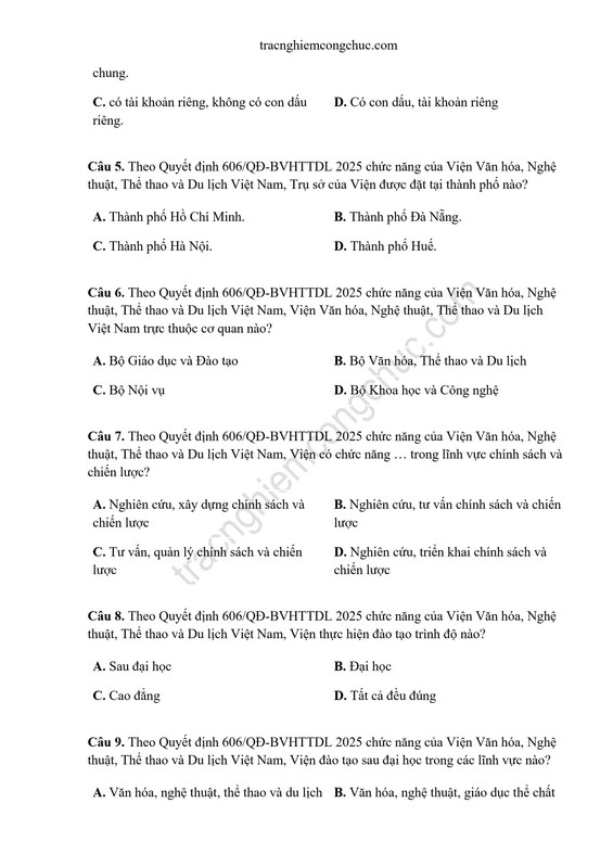 35-cau-trac-nghiem-Quyet-dinh-606-chuc-nang-cua-Vien-Van-hoa-Nghe-thuat-The-thao-va-Du-lich-Viet-Nam