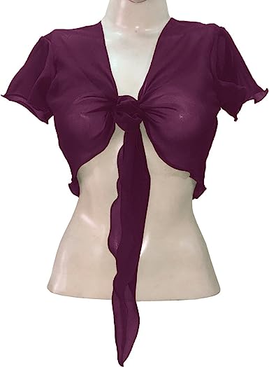 Women's Chiffon Choli Blouse Short Sleeve Tie Crop Top Shrug Belly Dance Gypsy - Bild 41 von 63
