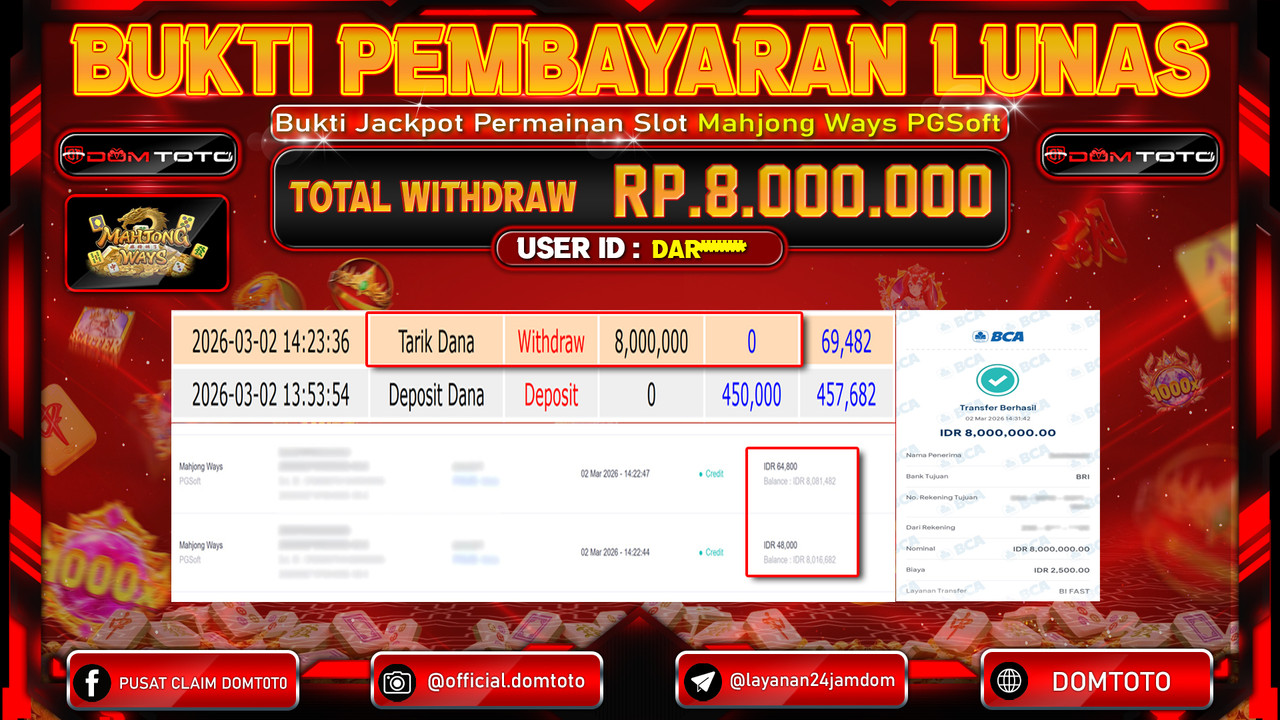 JACKPOT SLOT Mahjong Ways PGSoft 02 MARET 2026
