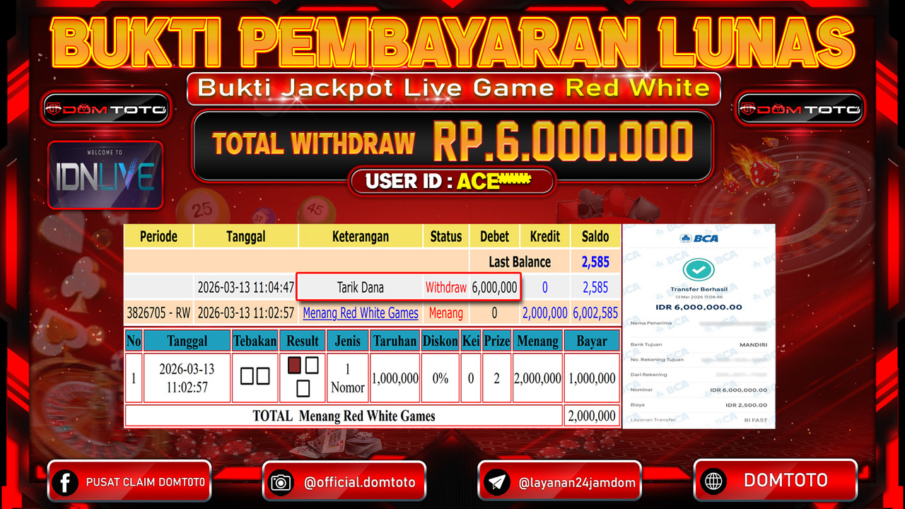 JACKPOT LIVEGAME Red White Games 13 MARET 2026