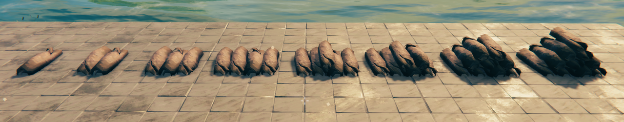 A hide pile growing through several levels of fullness