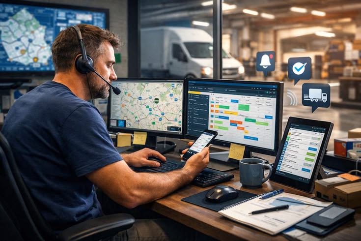 Semi truck during dispatch coordination