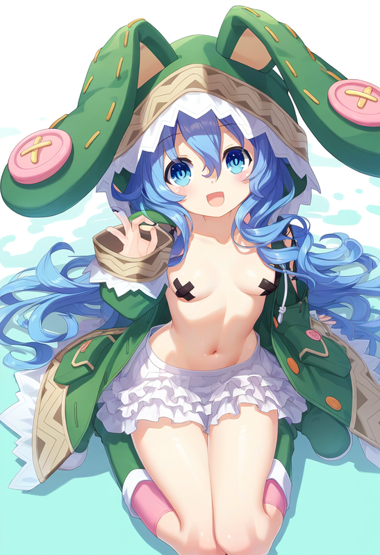 1girl, yoshino (date a live), blue hair, blue eye, Green Coat, animal hood down, s-4161893810