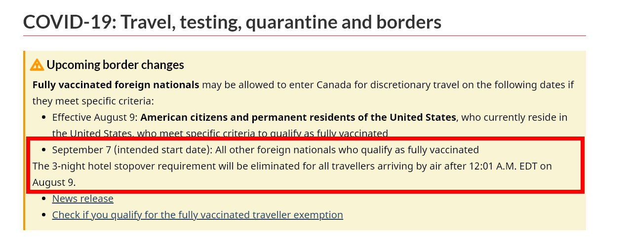 Canada: Ciudadanos extranjeros completamente vacunados - Coronavirus en Canada: Noticias, cancelaciones