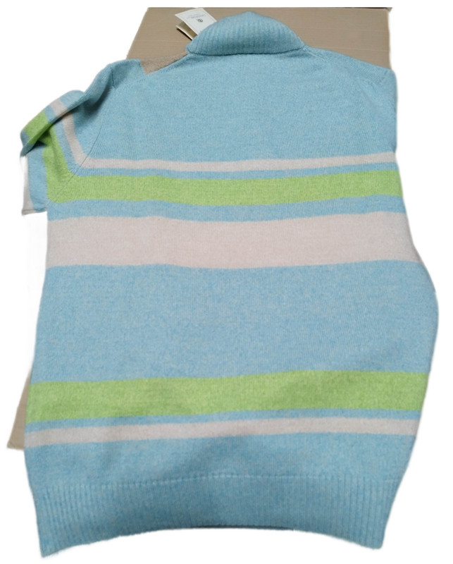 shin様 Cachemire Mock Neck Sweater For Men With Button Light Blue Striped