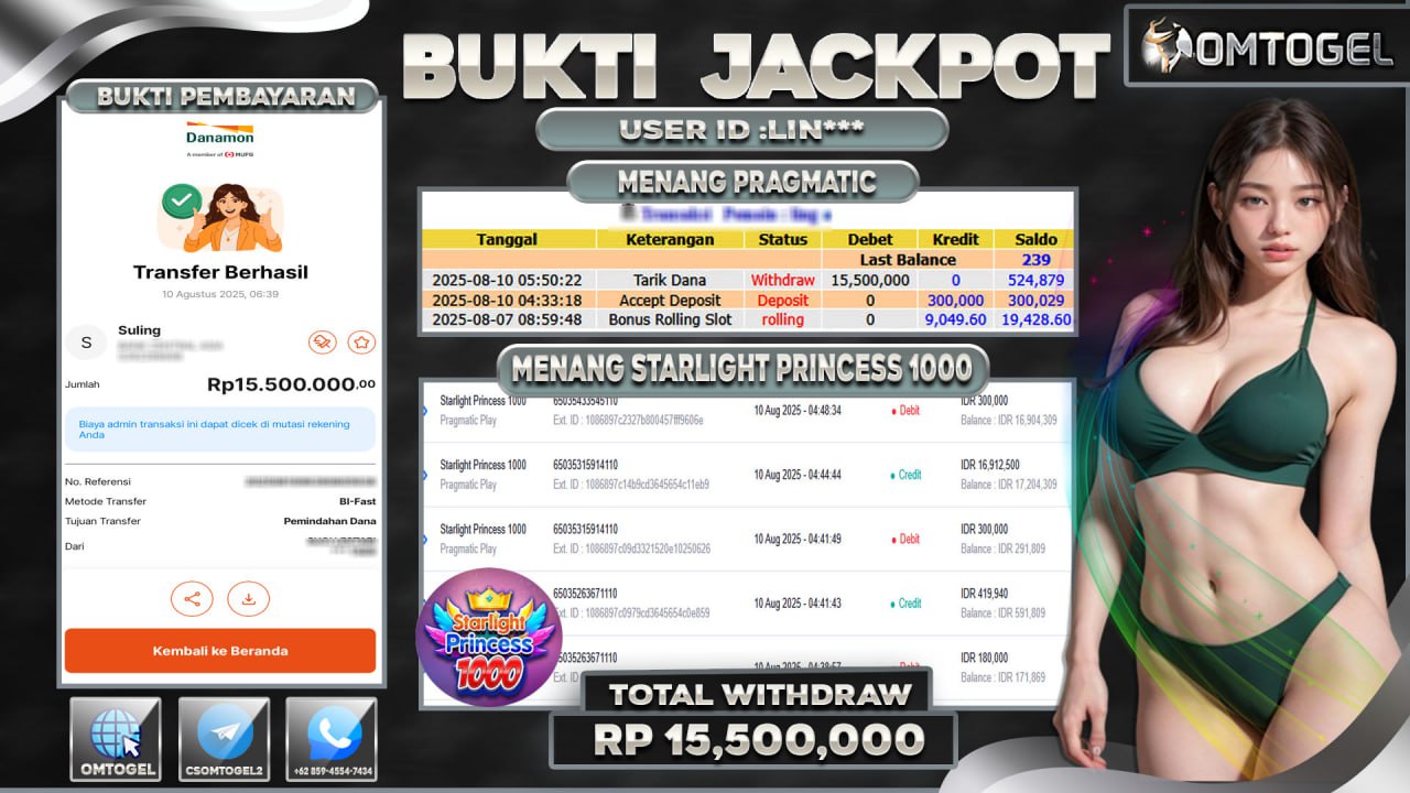OMTOGEL JACKPOT PRAGMATIC PLAY STARLIGHT PRINCESS 1000 15 JUTA DI BAYAR LUNAS ,-