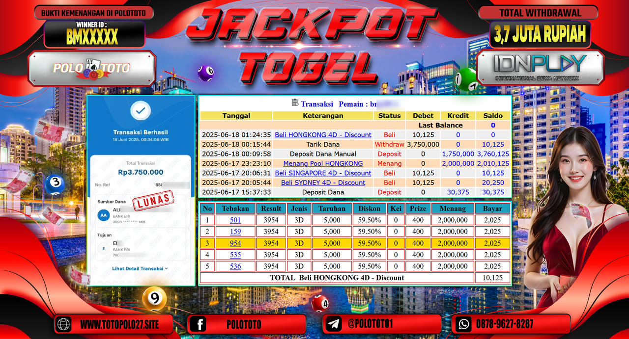 POLOTOTO JACKPOT TOGEL HONGKONG LOTTO Rp.3.750.000,-