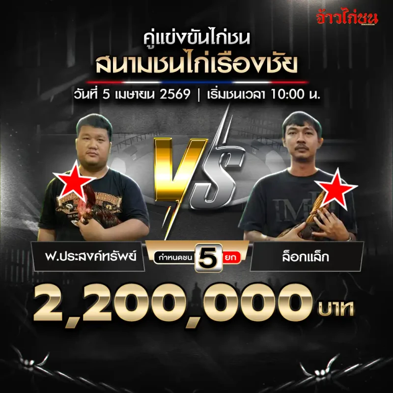 โปรแกรมไก่ชน คู่ ฟ.ประสงค์ทรัพย์ vs ล็อกแล็ก สนามชนไก่เรืองชัย