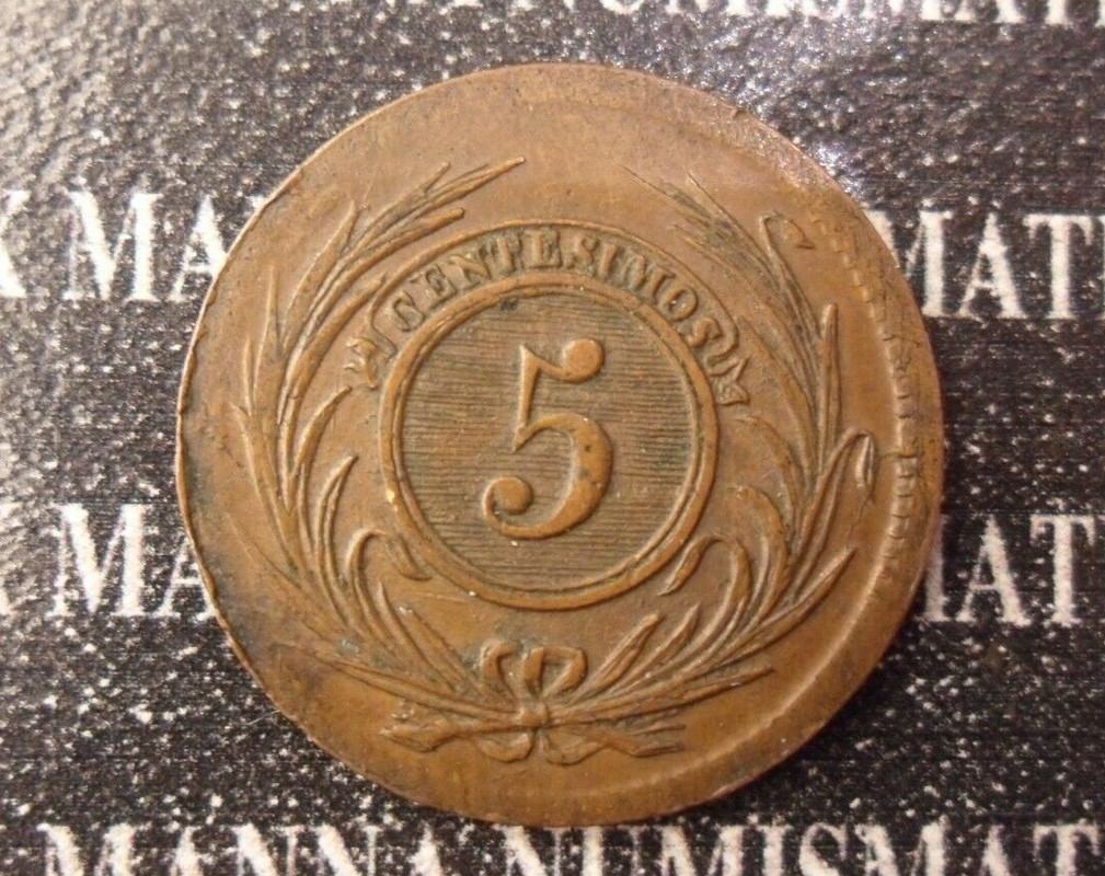 Uruguay •1854• 5 Centésimos S-l1600