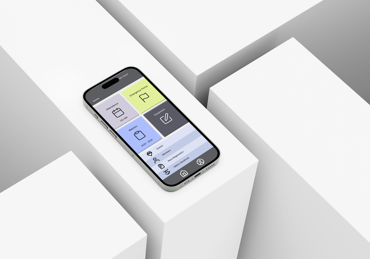 mobile phone displaying the home page for a team sports management app