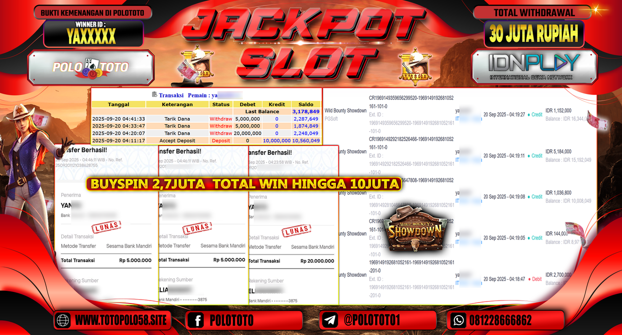 POLOTOTO JACKPOT SLOT WILD BOUNTY SHOWDOWN Rp.30.000.000,-