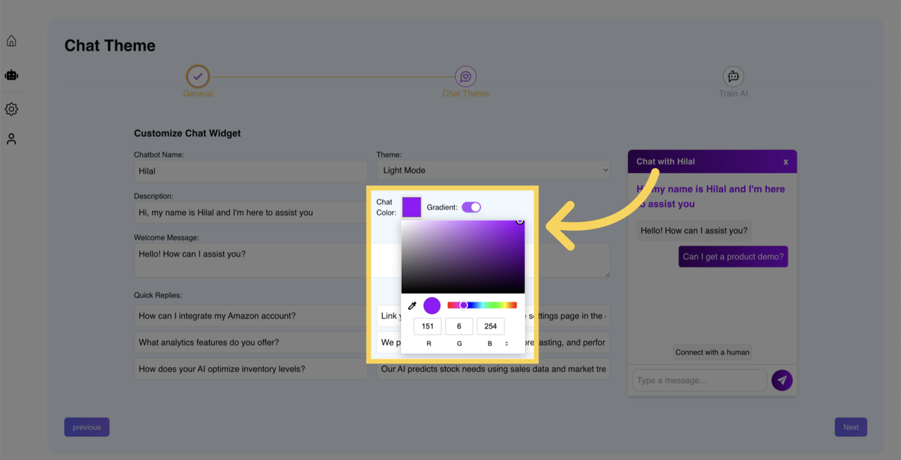 Chatbot Color and Gradient